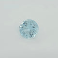 A round brilliant-cut light blue gemstone, centered on a clean, light gray background.
