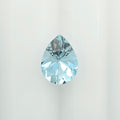 A single faceted teardrop-shaped light blue gemstone centered on a plain white background.
